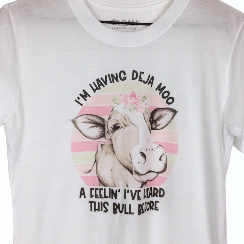 Cow Graphic Shirt Funny Floral I’m Having Deja Moo Heard This Bull Before Small